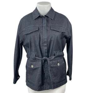 Massimo Dutti Collared Long Sleeve Button Up Shirt Utility Denim Coat Jacket L